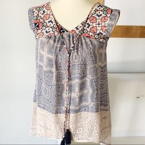 Patterned tassel blouse